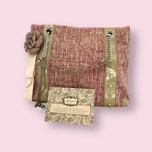 Brighton Josette Pink Tweed & Faux Leather Shoulder Bag With Flower Accent